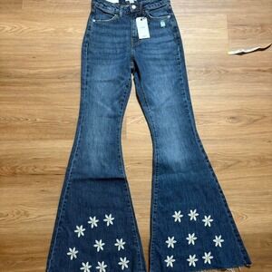 Forever 21 Flare Daisy Embroidered Jeans